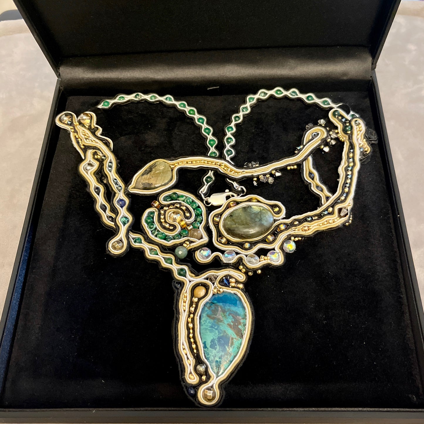 'Sea Creatures' a Soutache and Gemstone necklace